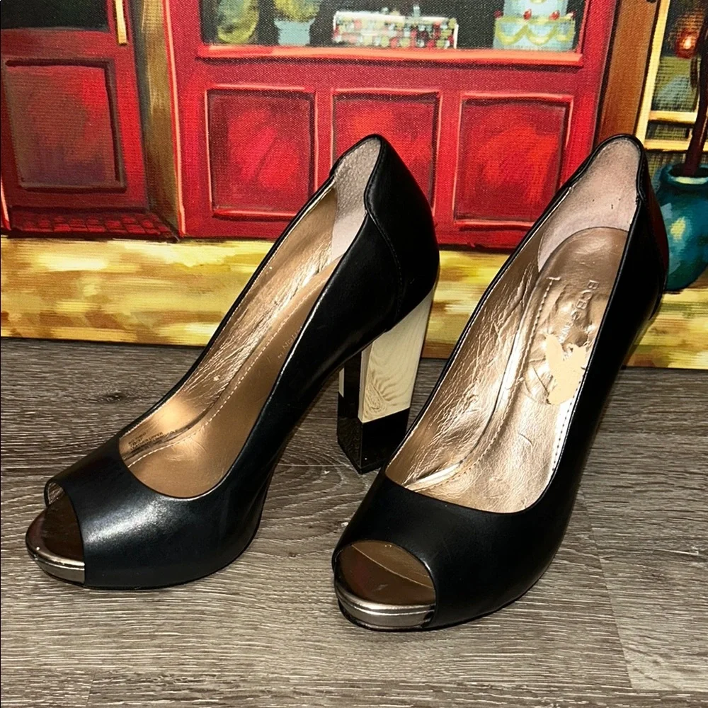 BCBGeneration Black Peep-Toe Stiletto Heels - Picture 11 of 15